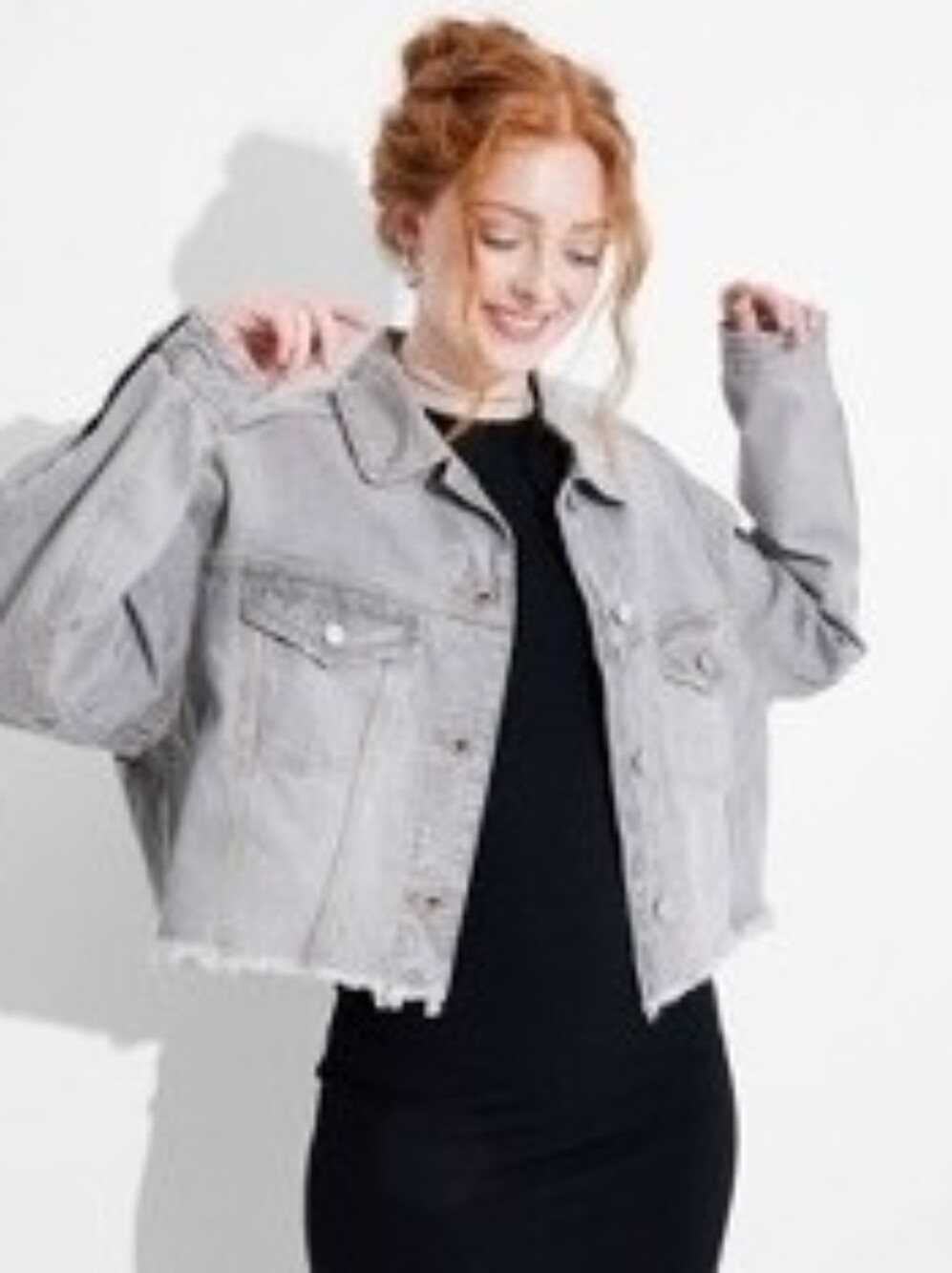 Wild Fable Gray Cropped Denim Trucker Jacket